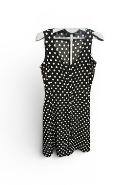 Sleeveless Black and White Polka Dot Midi Dress
